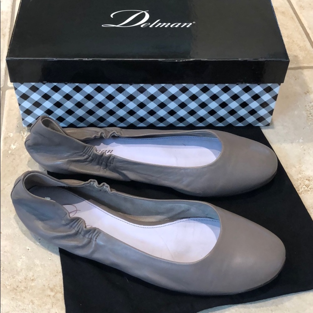 Delman leather taupe ballet flats